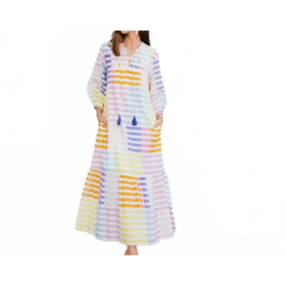 NEW SUNSHINE TIENDA colorful copa stripe dress in multi